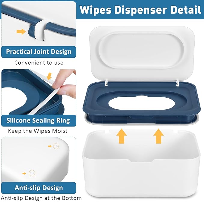 6 Pack Baby Wipes Dispenser Wipe Holder with Lids Refillable Container with Sealing Design Keeps Fresh Easy Open and Close for Bathroom Baby Nursery(Dark Blue, Dark Gray)