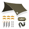 Rain Fly 12x10 Lightweight Survival Camping Tarp; 100% Waterproof; Makes a Great Backpacking Tarp or Hammock Shelter; Comes in Multiple Colors, Survival Bracelet Included; OD-Green