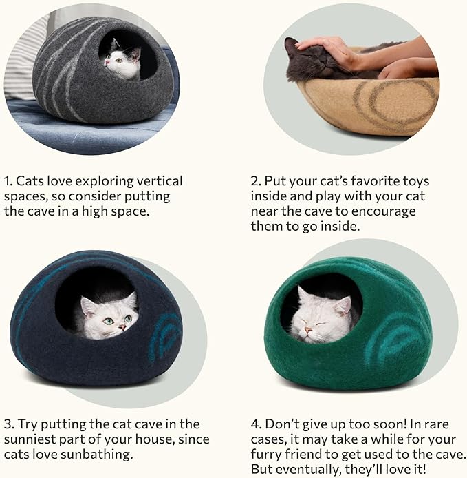 MEOWFIA Cat Cave ??Premium Felt Cat Bed for Indoor Cats, Handmade 100% Merino Wool (Medium, Slate Grey)