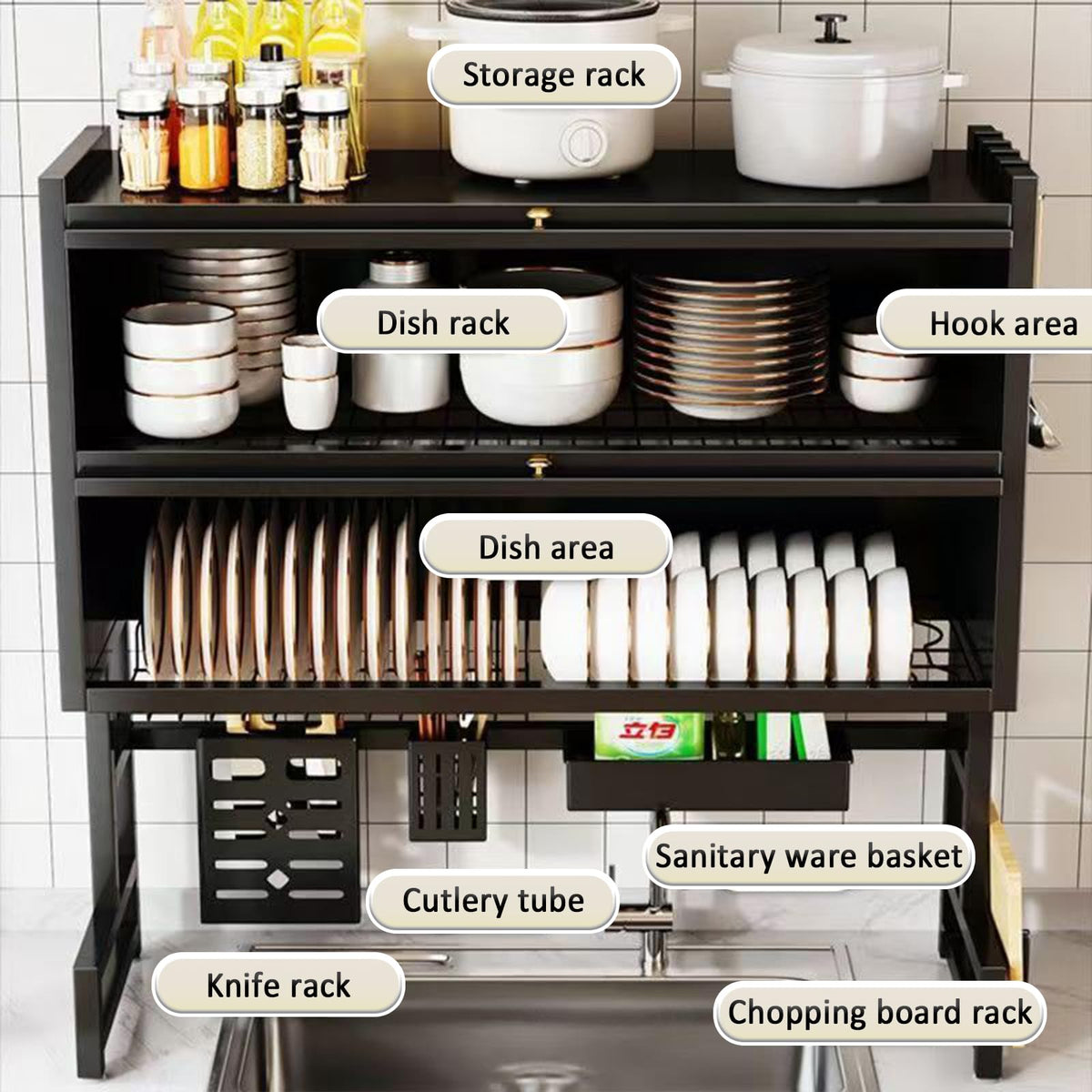 Dish Drying Rack 4 Tiers with Cover