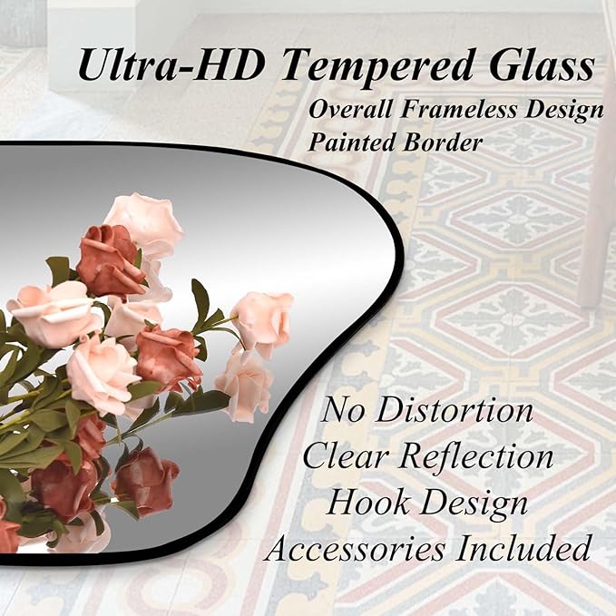 Irregular Mirror Full Length, 67"x31" Asymmetrical Tempered Glass Mirrors, Modern Large Organic Frameless Mirrors for Living Room Bedroom Hallway Entryway, Horizontal or Vertical Hanging