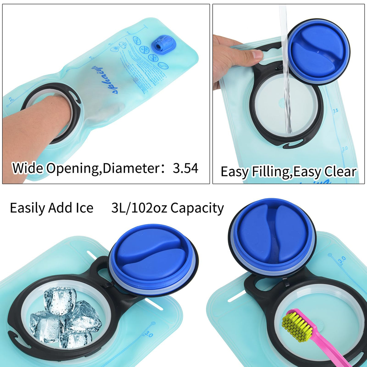 Hydration Bladder 2L-3L Water Storage Bag Reservoir,Military Hydration Pack Replacement for Hiking Biking Climbing Cycling Running Camping Backpack with Clean Flexible Brush (3L-Green+Blue)