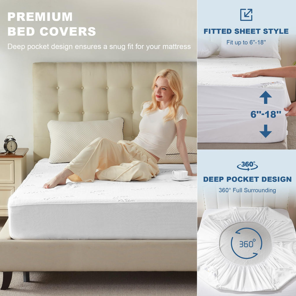 Queen Size Waterproof Mattress Protector Bamboo Viscose Bed Cover