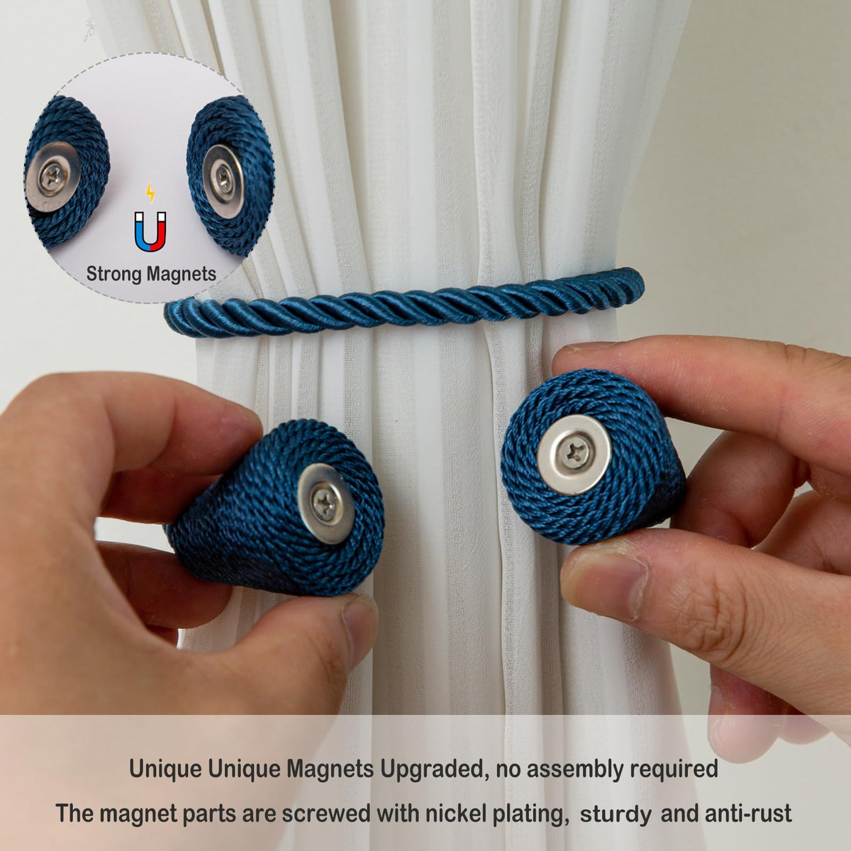 Magnetic Curtain Tiebacks 8 Pack Outdoor Rope Curtain Tie Backs Decorative Window Treatment Holdbacks for Home Decorative Curtain