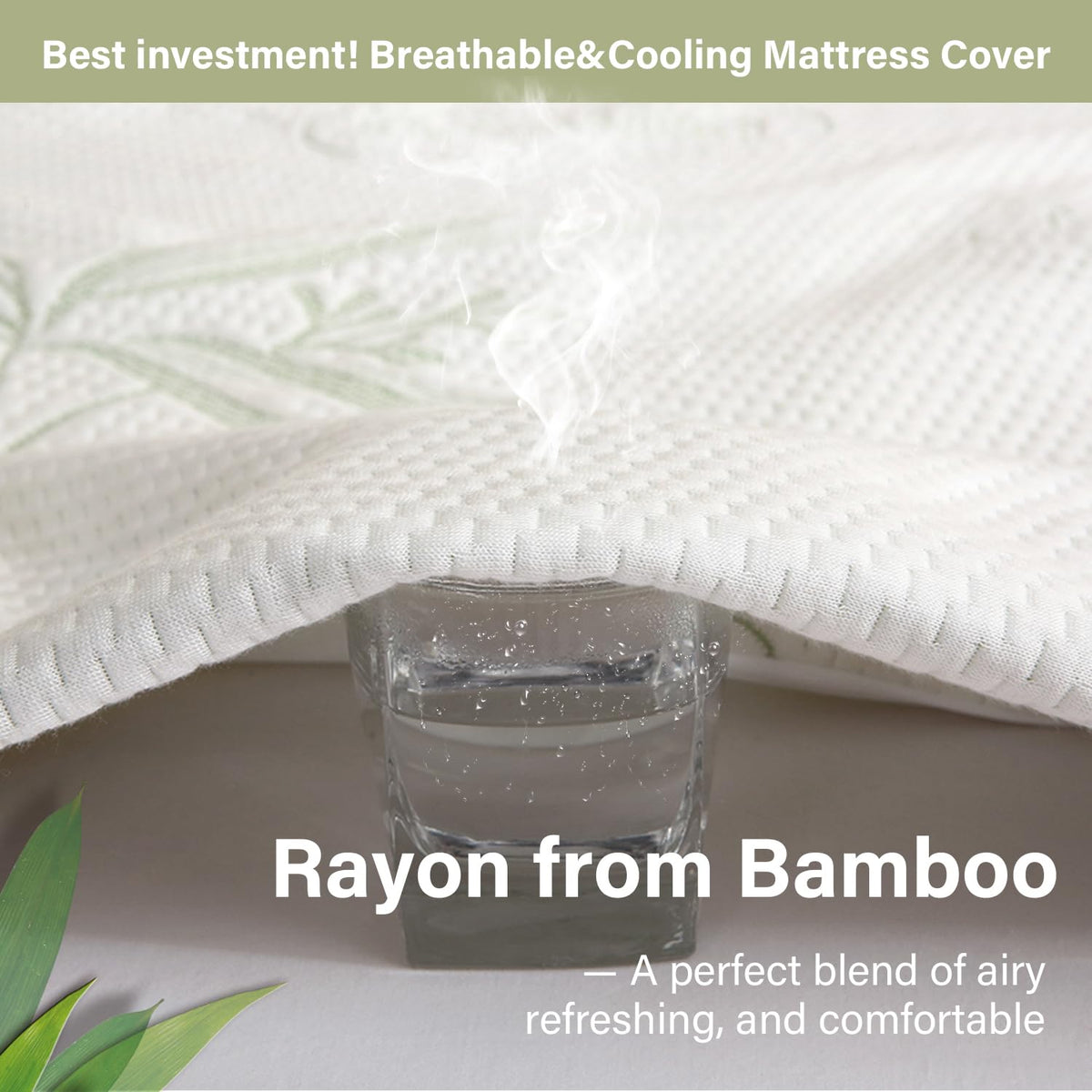 California King Mattress Protector Waterproof Mattress Pad Washable Bamboo Rayon Mattress Cover Breathable Noiseless Bed Protector 5"