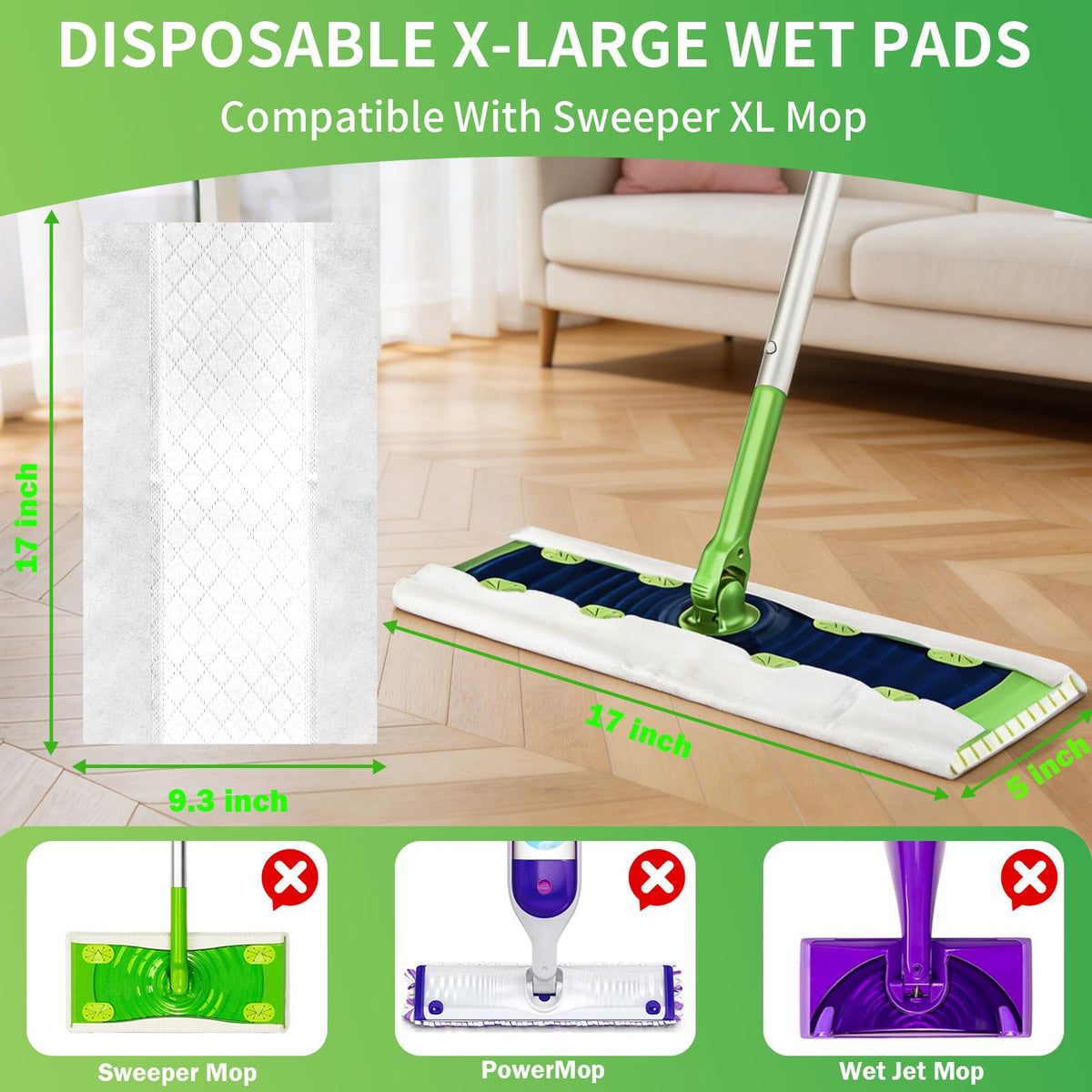 20 Count XL Wet Pads Refills Compatible with Swiffer XL Mop