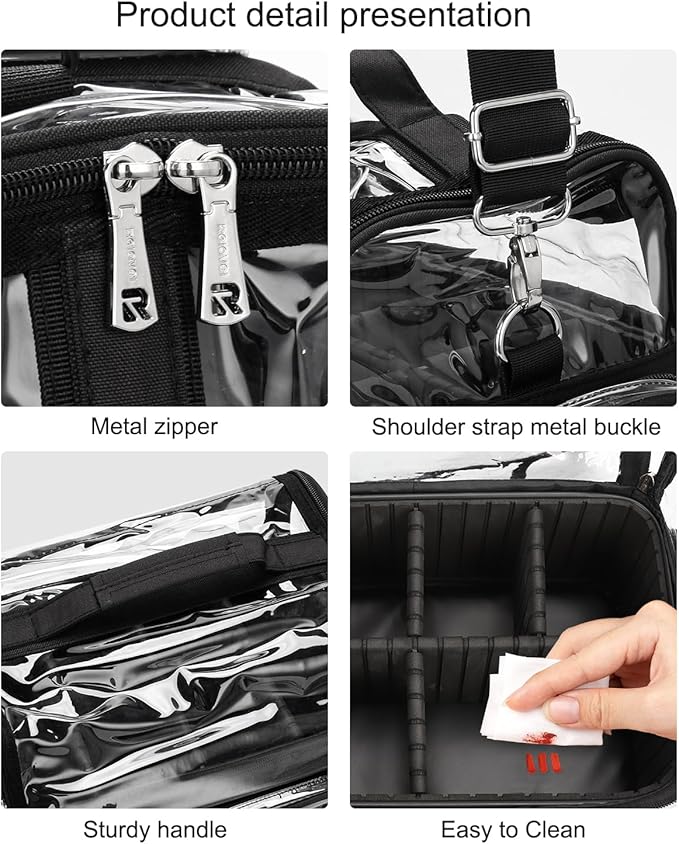 TANTO Makeup Brush Case, Clear Extra Large Cosmetic Organizer Holder Professional Makeup Artist Train Case with Adjustable Dividers&Strap Portable Makeup Brush Holder (02A-Black（XX Large）)