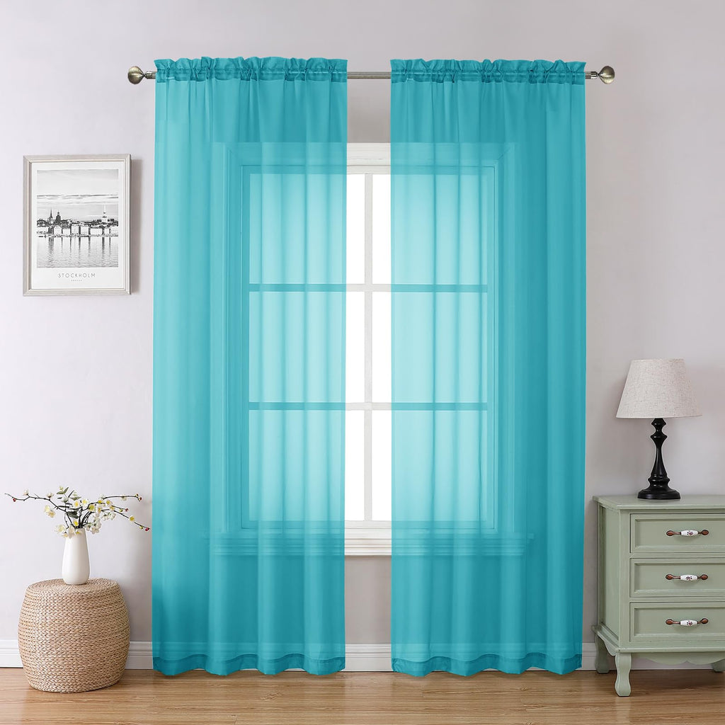Turquoise Sheer Curtains 78 Inches Long 2 Panels Set for Living Room (2 Count)