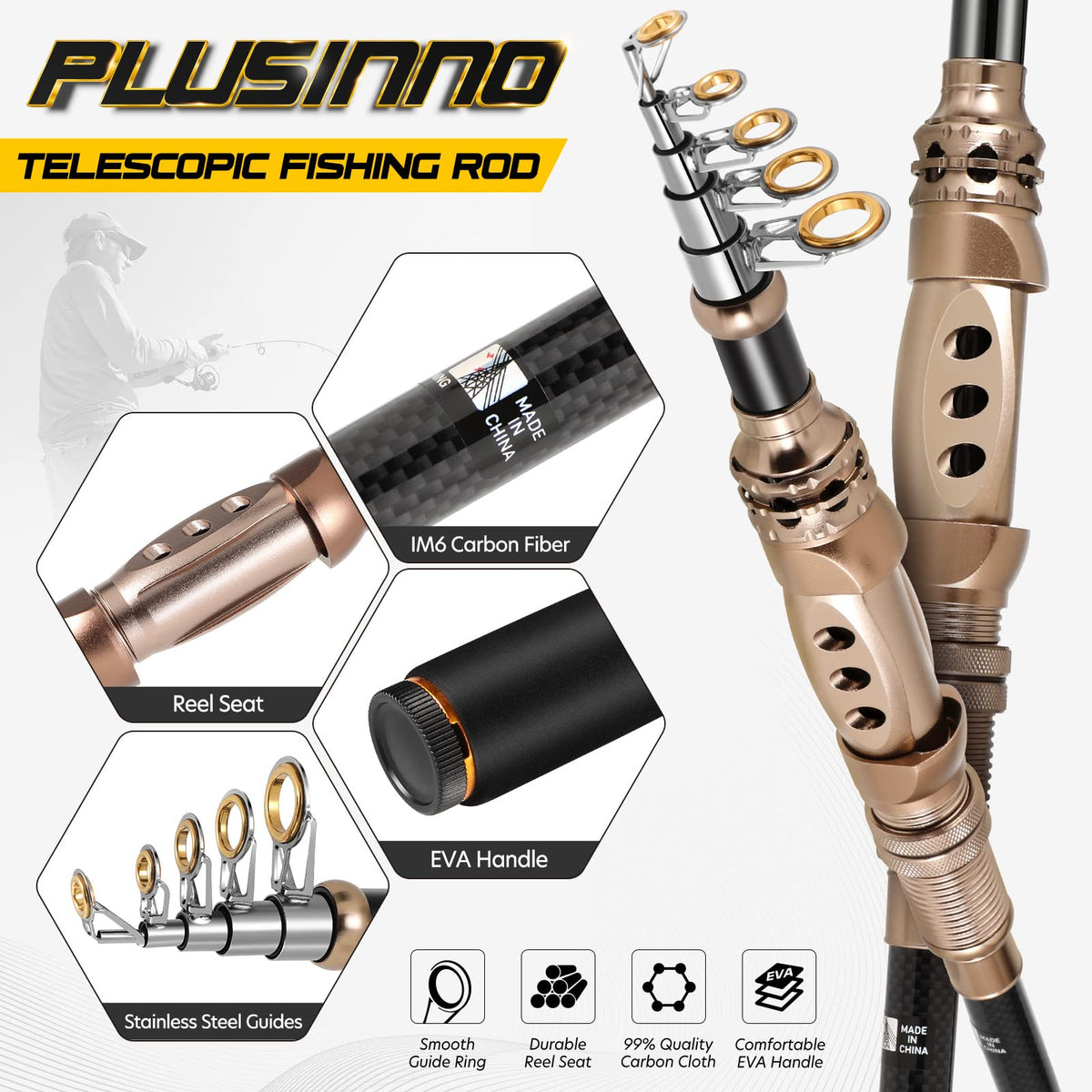 PLUSINNO Fishing Rod and Reel Combos Carbon Fiber Telescopic Fishing Rod with Reel Combo Sea Saltwater Freshwater Kit Fishing Rod Kit…