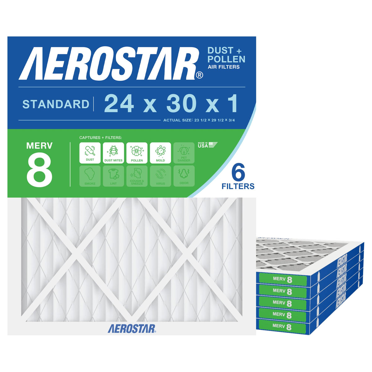 Air Filter 24x30x1 MERV 8 AC Filter (6 Count)