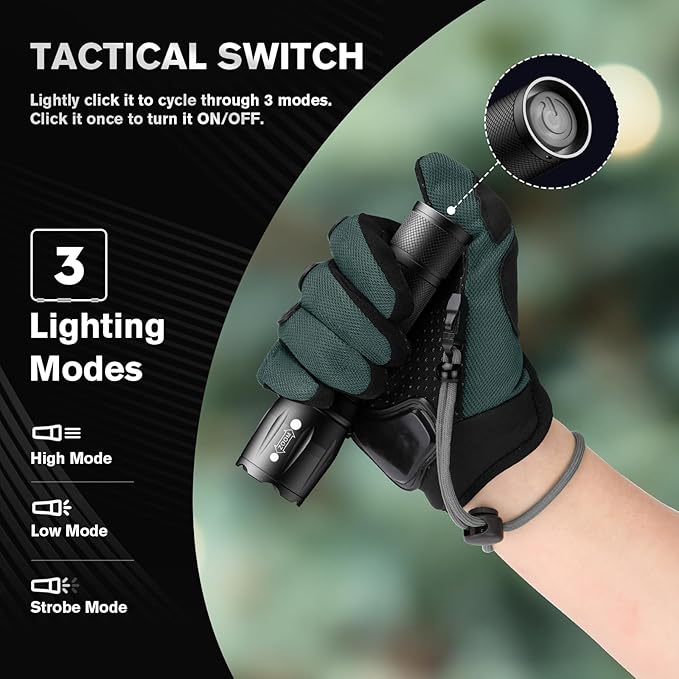 RECHOO LED Flashlight 6 Pack, Tactical Flashlights High Lumens with 3 Modes, Pocket Small Flash Light, Waterproof Zoomable Flashlights for Home Emergency, Camping Essentials (Battery Included)