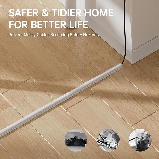 Delamu 42.5in Adhesive Cord Hider Wall, Mounted TV Cord Cover Kit, Multiple Cable Raceways for Wall Corner, Wire Cover Hiders for 1-2 Cables, 1.18" W X 0.43" H, White