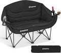 KingCamp Double Camping Chair, Oversized Heavy Duty 660lbs Loveseat for Adults Portable Folding XL 2 Person Couch Padded Comfortable Two Seat with Cup Holder for Outdoor Lawn Backyard, Black