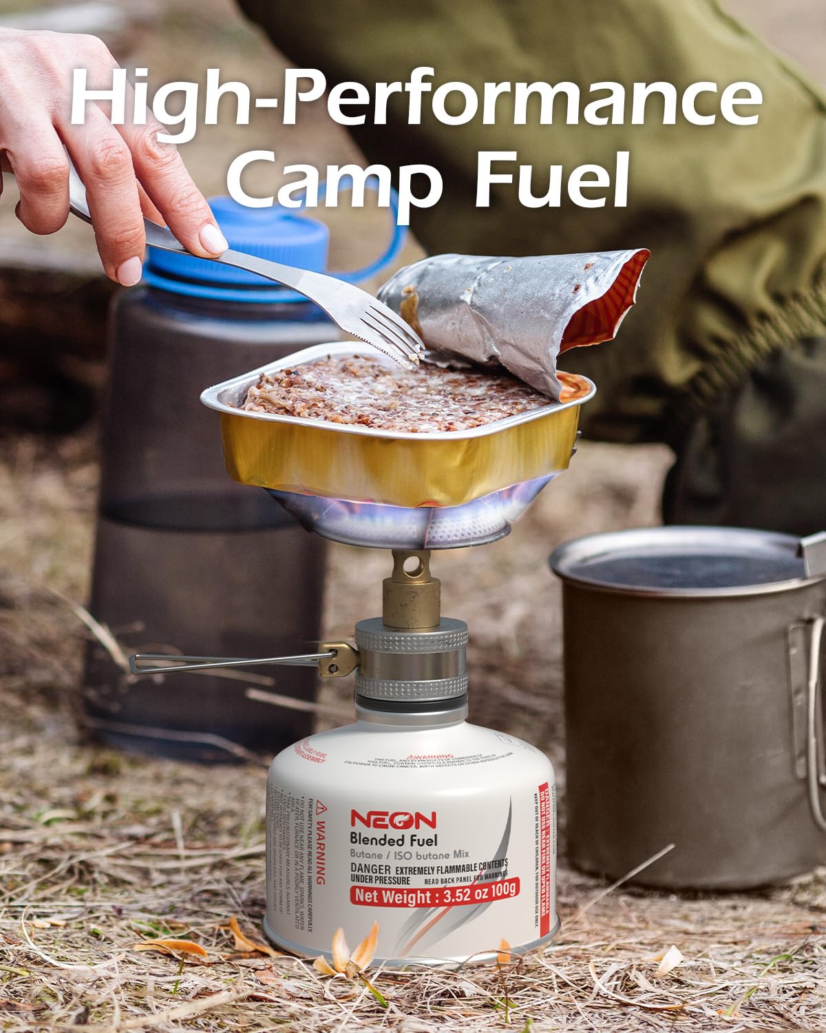 NEON Isobutane Fuel Canister, Portable Camping Gas 100g, Efficient and High Output Butane for Camp Stove, Backpacking, Hiking, Lanterns, Outdoor Cooking, Suitable for All Seasons, 2 Cans