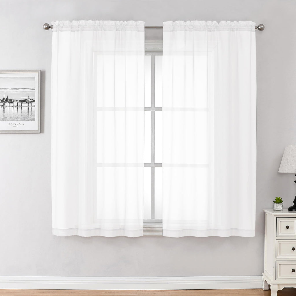 White Sheer Curtains 45 Inch Long 2 Panels