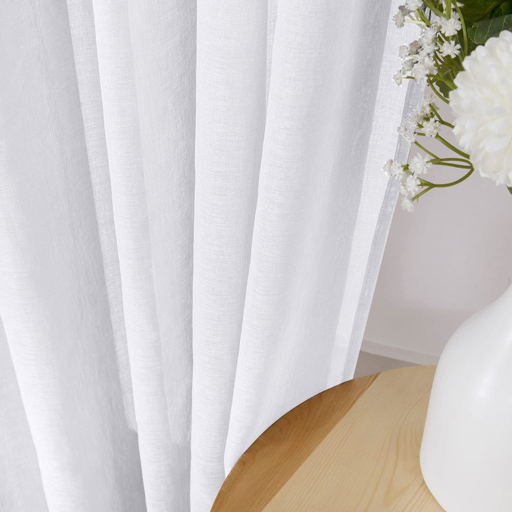 Sheer Curtains Bedroom Linen Textured Curtain Sheers Light Filtering Voile Rod Pocket Curtains for Living Room (2 Count)