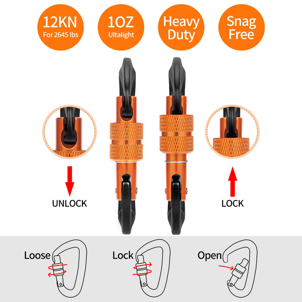 B-Mardi Carabiner Clips Heavy Duty 12kN (2697 lbs)-Lightweight Locking Carabiners for Camping, Hiking, Hammock, Dog Leash Harness, Outdoor and Gym etc, Keychains& Utility