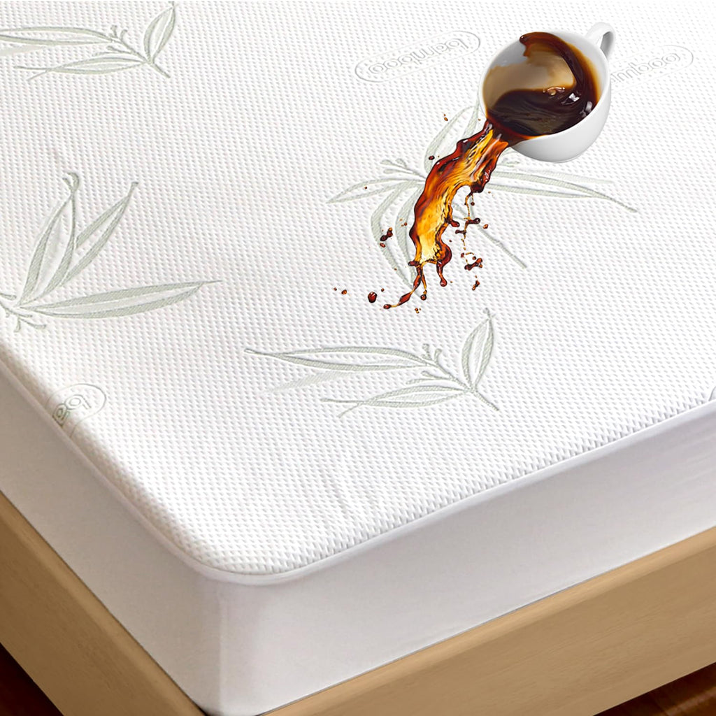 California King Mattress Protector Waterproof Mattress Pad Washable Bamboo Rayon Mattress Cover Breathable Noiseless Bed Protector 5"
