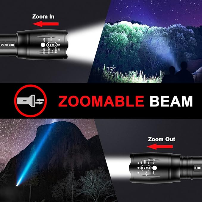 1 Mode Flashlights 4 Pack, Super Bright Zoomable LED Tactical Flashlight High Lumens, Water Resistant Portable Pocket Flash Light for Emergency, Camping, Home, and Gift - SL2000