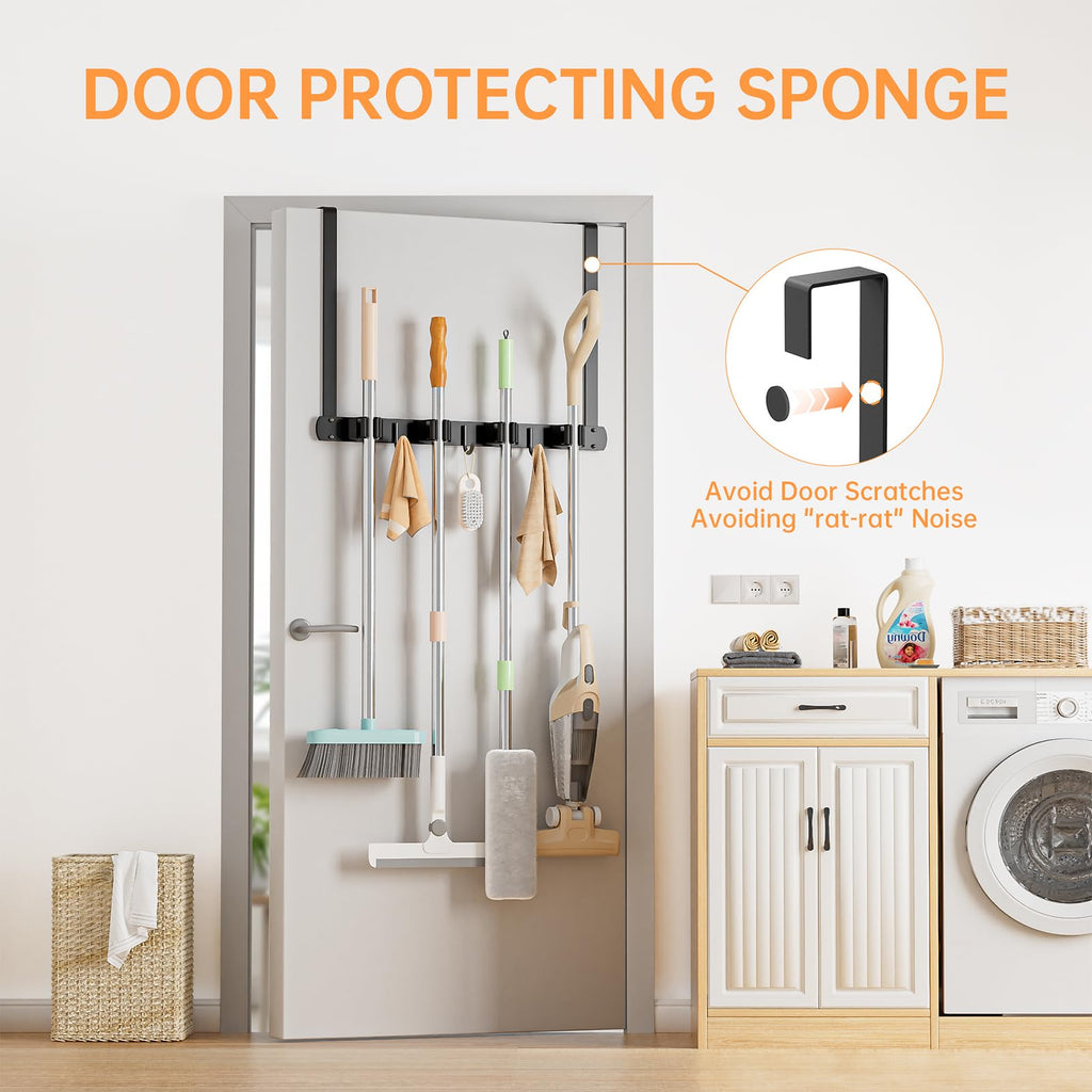 Broom Holder Over The Door with Hooks