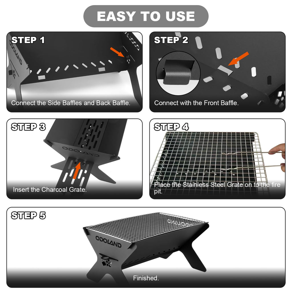 Odoland Portable Folding Charcoal Grills for Outdoor Cooking Bonfire BBQ