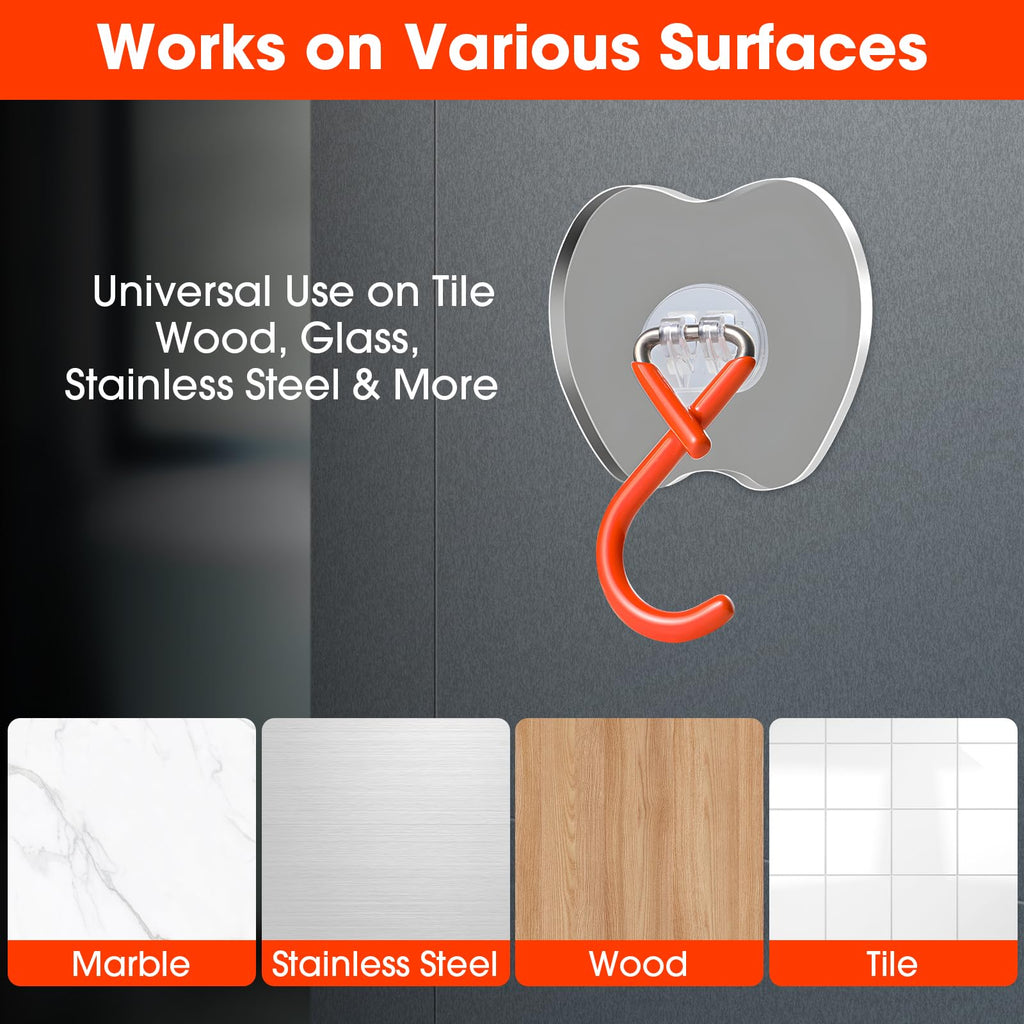 No Drill Broom Holder Adhesive Wall Hooks Heavy Duty Mop Hooks 2Pcs (2 Count)