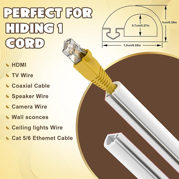 UOMTFAI Wall Cord Hider 78 Inch, Self Adhesive Cable Hider Cord Cover for Wires, Flexible Wire Cover Cable Raceway for Cord Management W0.59 H0.39in White