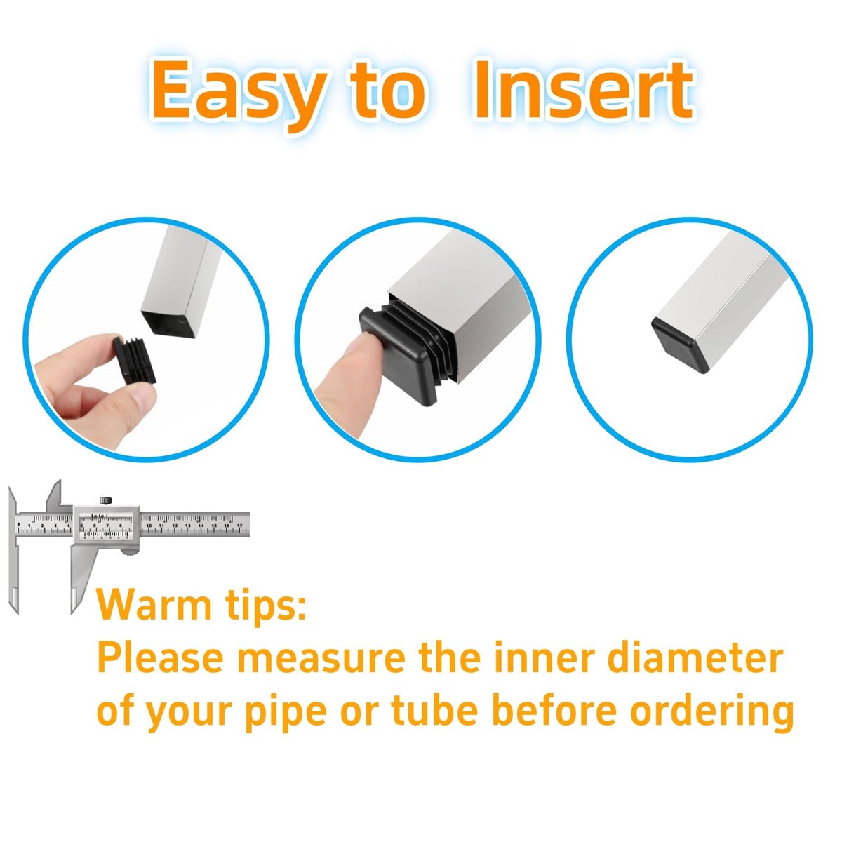 1" Square Tube End Cap Plastic Plugs Chair End Caps 1 Inch (40 Count)
