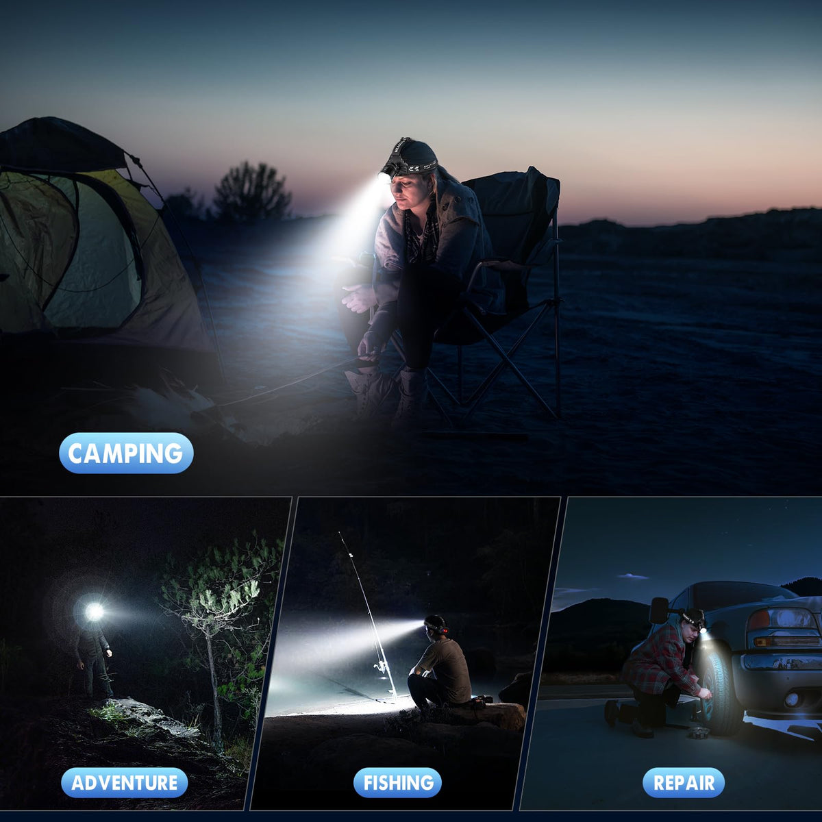 OMALIGHT Rechargeable LED Headlamp | USB-C, Adjustable, IPX7