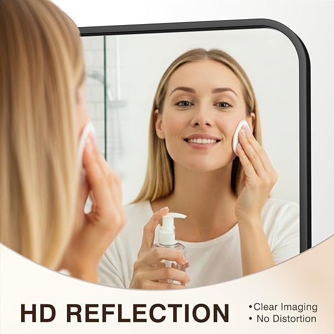 FICTOR Bathroom Mirror, 30"x30" Black Framed Vanity Mirror for Wall, Shatterproof &Anti-Rust Bathroom Mirrors for Over Sink, Bedroom, Living Room, Entryway, Vertical/Horizontal Mount