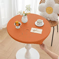 Fall Round Fitted PU Tablecloth with High Elastic Edge 47 Inch Dia Waterproof Oil Proof Table Cloth Anti-Scald Stain-Resistant Wipeable Table Cover for Indoor Outdoor Picnic (Orange,47" Dia)