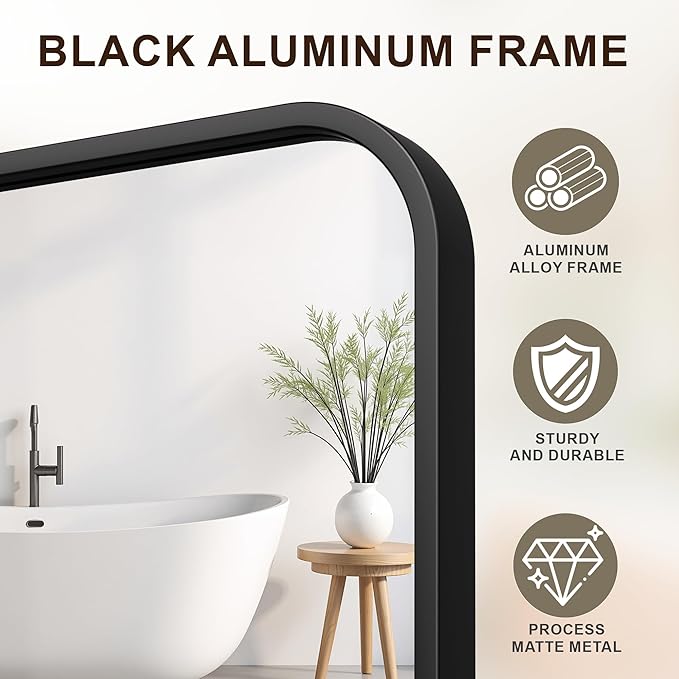FICTOR Bathroom Mirror, 30"x30" Black Framed Vanity Mirror for Wall, Shatterproof &Anti-Rust Bathroom Mirrors for Over Sink, Bedroom, Living Room, Entryway, Vertical/Horizontal Mount