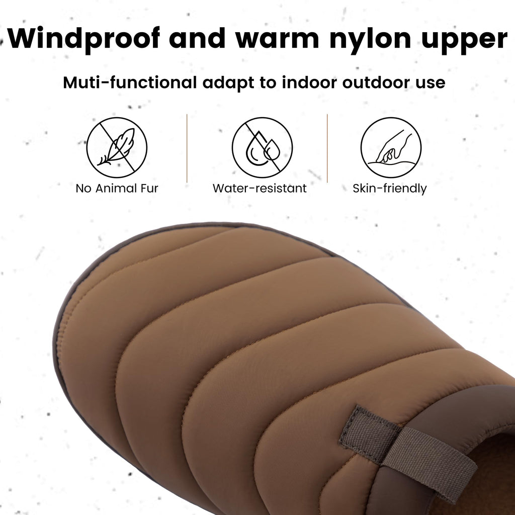 Men's Indoor Outdoor Slip On Campmate Slippers Memory Foam – Slide-in House Shoes, Cool Summer Puffer Camping Clog, Machine Washable, Rubber Sole, Velvet Lining, Easy Care Comfort for Men (Gifts)(Mocha Brown,Size 11)