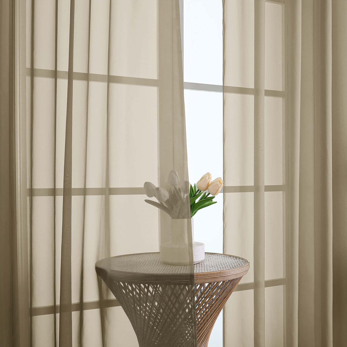 Extra Long Taupe Sheer Curtains 108 Inches Long 2 Panels (2 Count)