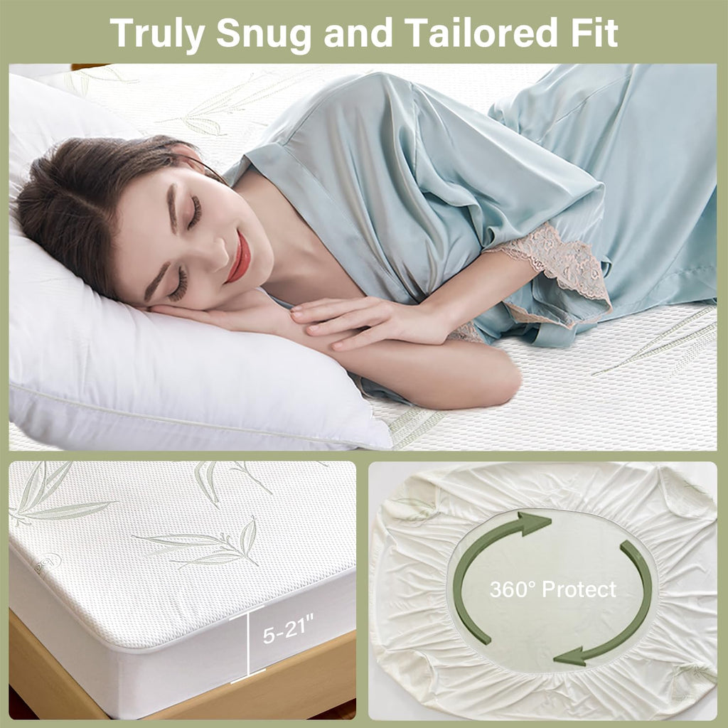 California King Mattress Protector Waterproof Mattress Pad Washable Bamboo Rayon Mattress Cover Breathable Noiseless Bed Protector 5"