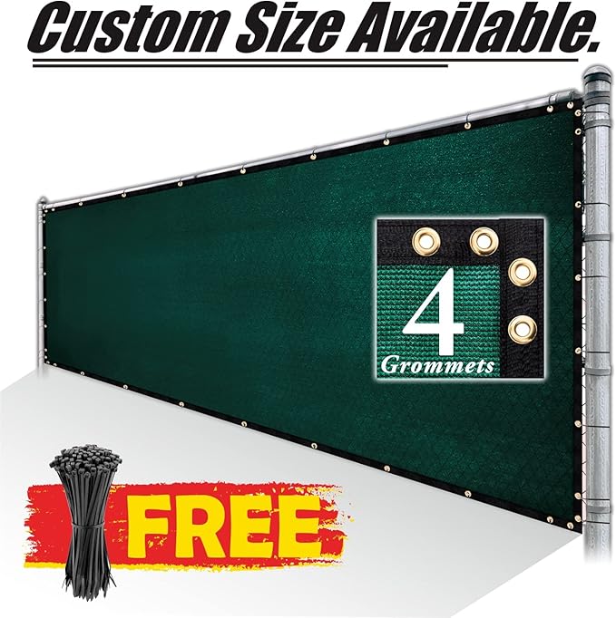 Royal Shade Custom Size 4' x 145' Green Fence Privacy Screen Windscreen Cover Netting Mesh Fabric Cloth - Cable Zip Ties Included (We Make Custom Size)