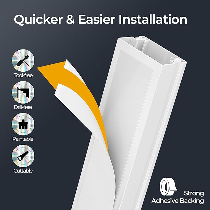 56.7in Cable Hider Cord Hider, Wire Covers for 2-4 Cords on Wall, Premium Cord Covers for Wires on Wall, Easy Set-up Wire Hider to Hide Tv Wires, Lamp, Speaker Cords, W0.95 H0.55in, White