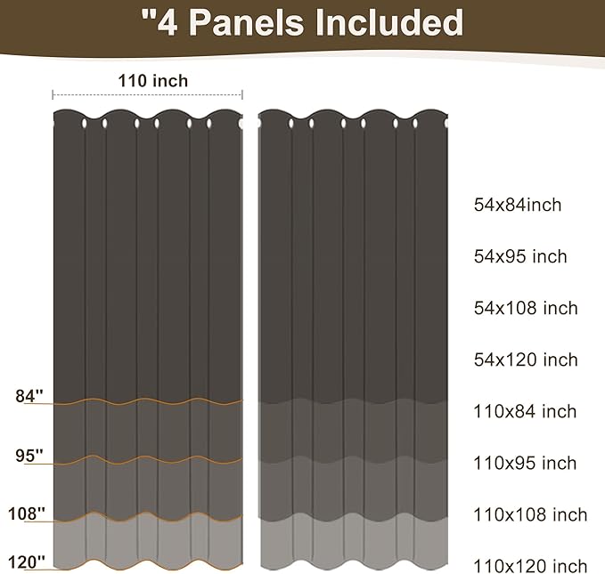 HolidayIdeas 4 Panels Linen Outdoor Curtains for Patio Waterproof Curtains 84 Inch Length-Outside Wide Curtains Weatherproof, Privacy for Pergola, Porch, Gazebo-110 Wide x 84" Long Light Grey