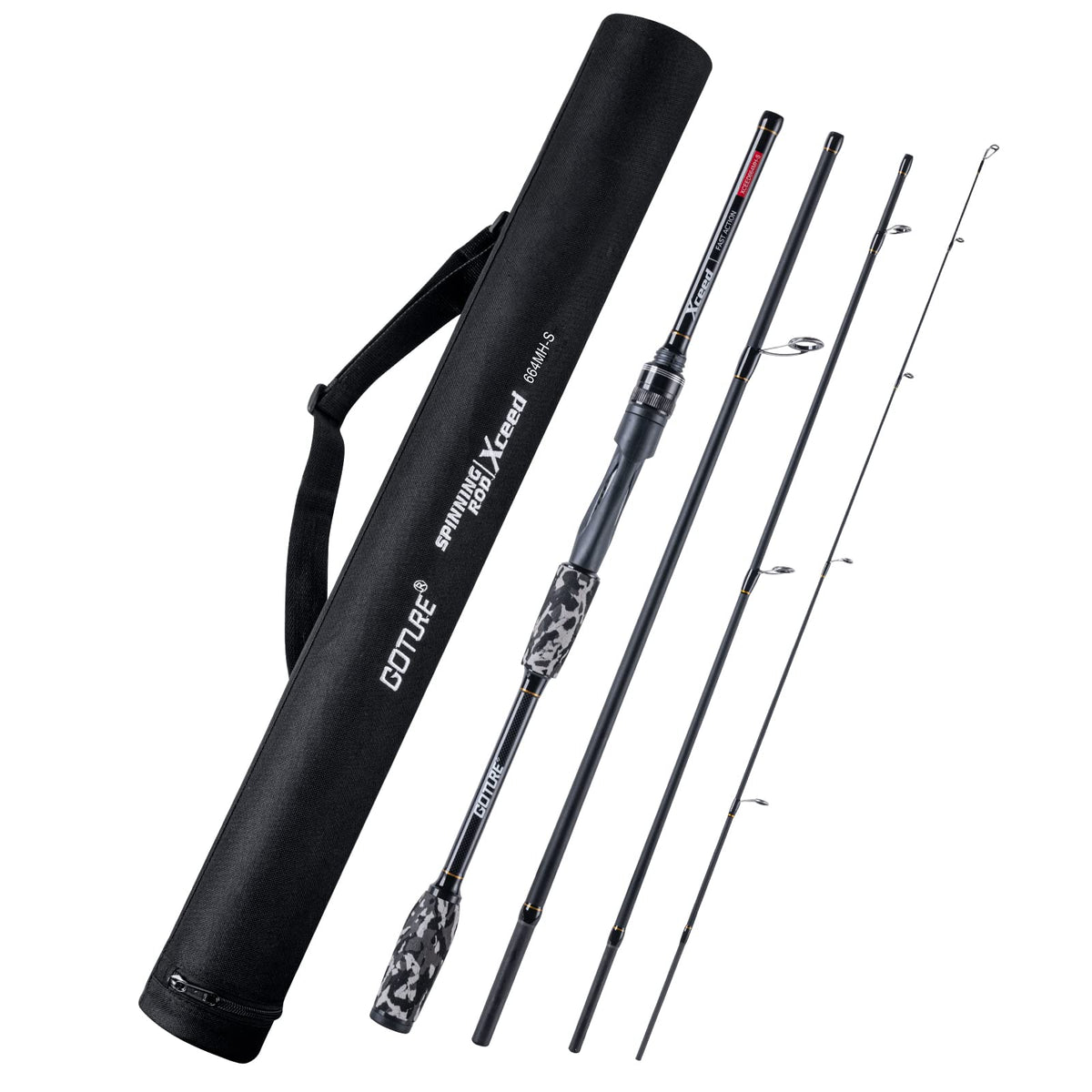 Fishing Rods Spinning Travel Fishing Pole Pack case Portable 4 Sections ulLight Weight Carbon Fiber Poles M Power Medium Action 7ft Camouflage