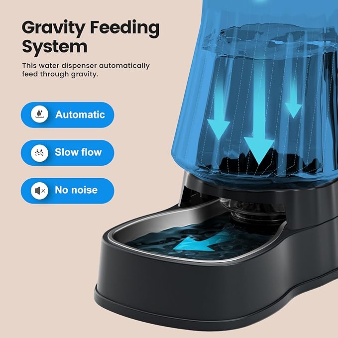 Gardner Pet Automatic Dog Water Dispenser Gravity Stainless Steel Water Waterer Feeder, 100% BPA-Free Large Capacity Water Feeding Bowls for Medium & Large-Sized Dogs Cats Other Pets-(1.6 Gallon)