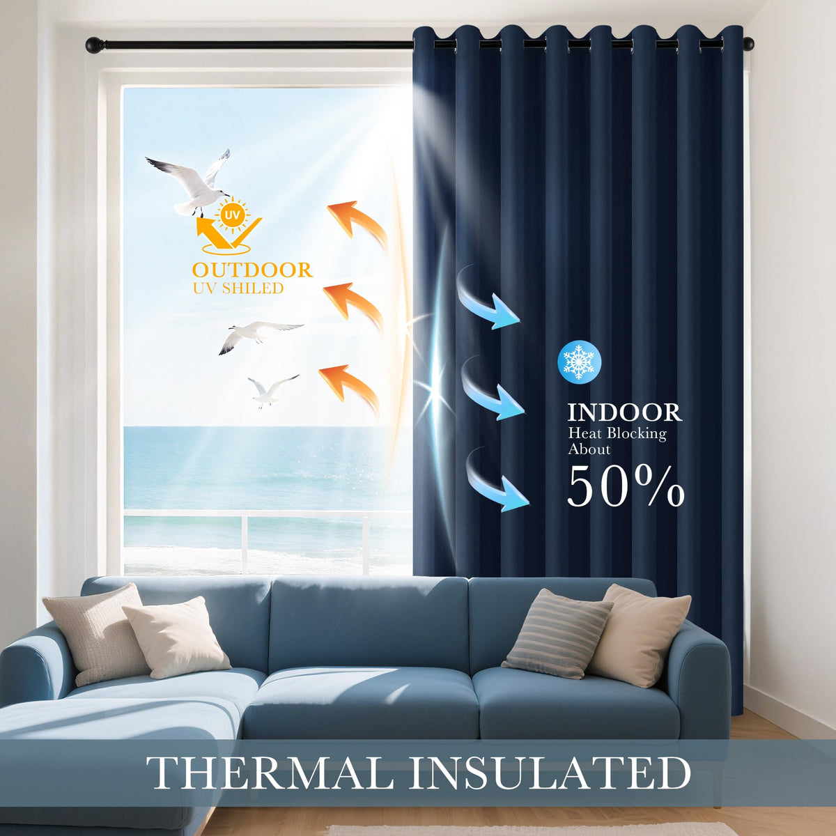Navy Blue Bedroom Curtains for Windows (2 Count)