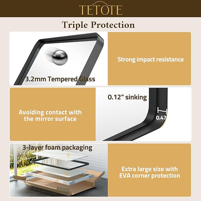 TETOTE Black Bathroom Mirror 22 x 30 Matte Black Metal Framed Vanity Mirror, Tempered Glass, Wall Mounted for Bathroom, Entryway, Bedroom, Living Room(Horizontal/Vertical)
