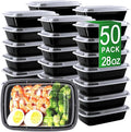 Meal Prep Containers, 50 Pack 28oz (100-Piece) Disposable Take Out Food Storage Containers with Leakproof Lids, Reusable Plastic To Go Lunch Boxes, BPA Free, Microwave/Dishwasher/Freezer Safe