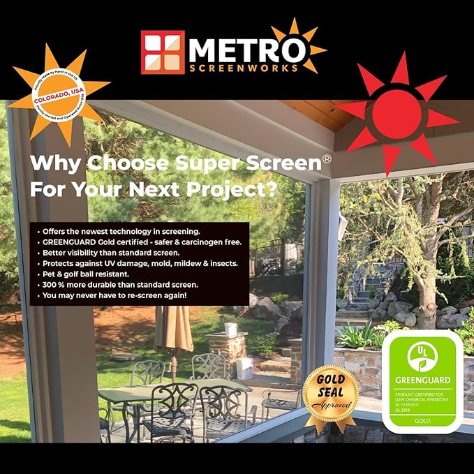 Super Screen 20/20 No-See-Um Screen - (120 in x 100 ft) - Weather & Pet Proof Screen - Porch & Patio Screen - Durable Screen Mesh Roll - Window Screen Replacement Bug Mesh - Dog & Cat Proof Screen