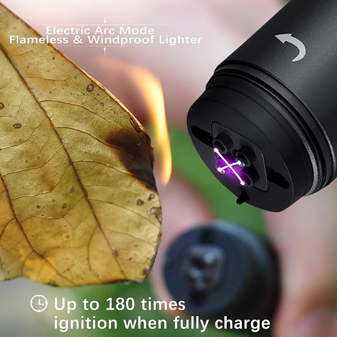 Tactical Flashlight 500 Lumens, LED Flashlight Rechargeable with Lighter & Alarm, 150m Beam Distance, USB-C 5V EDC Flashlight, Compact Handheld Light for Camping, Hiking, Fishing, Cycling (Black)