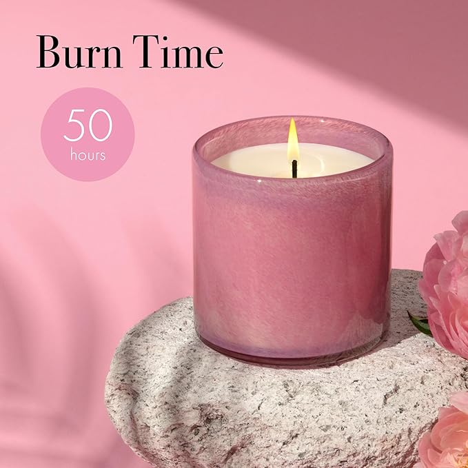 LAFCO New York Classic Candle, Duchess Peony - 6.5 oz - 50-Hour Burn Time - Reusable, Hand Blown Glass Vessel - Made in The USA