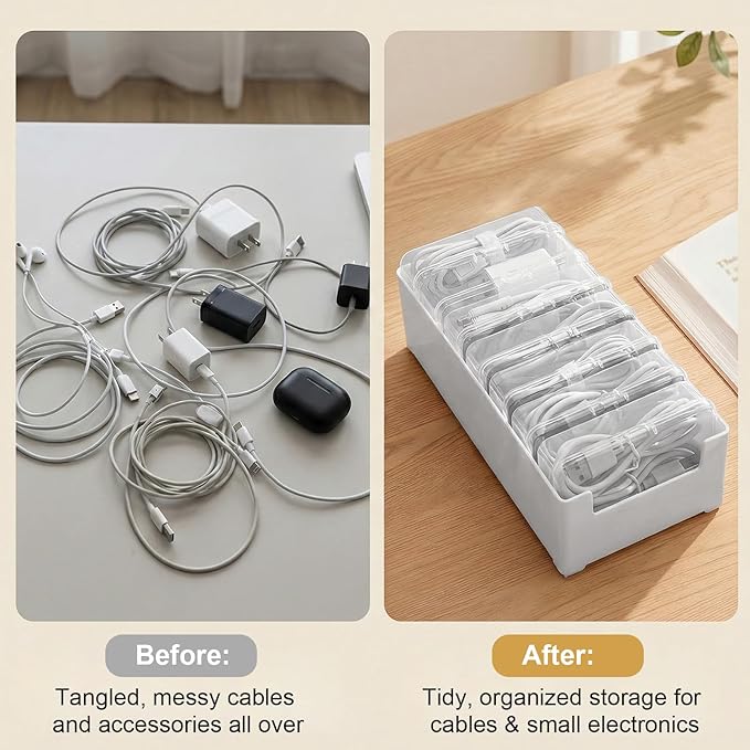 3 PCS Cable Organizer Box with 21 Clear Switch Case, Charger Cord Organizer Box for Home Office Desk Storage Accessories