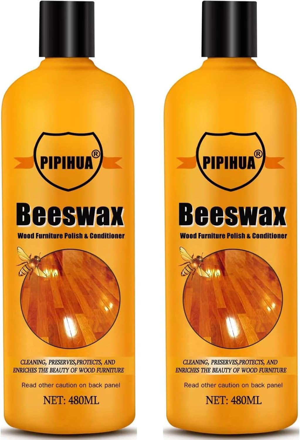 PIPIHUA Beeswax Polish and Conditioner for Wood Furniture - Waterproof & Restorer Wood Wax, Multipurpose Beeswax Furniture Polish and Cleaner for All Types and Colours 16.23 Fl Oz, 2 Pack