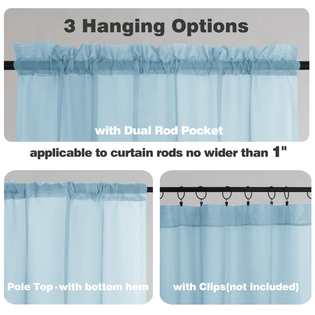 Light Blue Sheer Valances for Windows 2 Pack (2 Count)