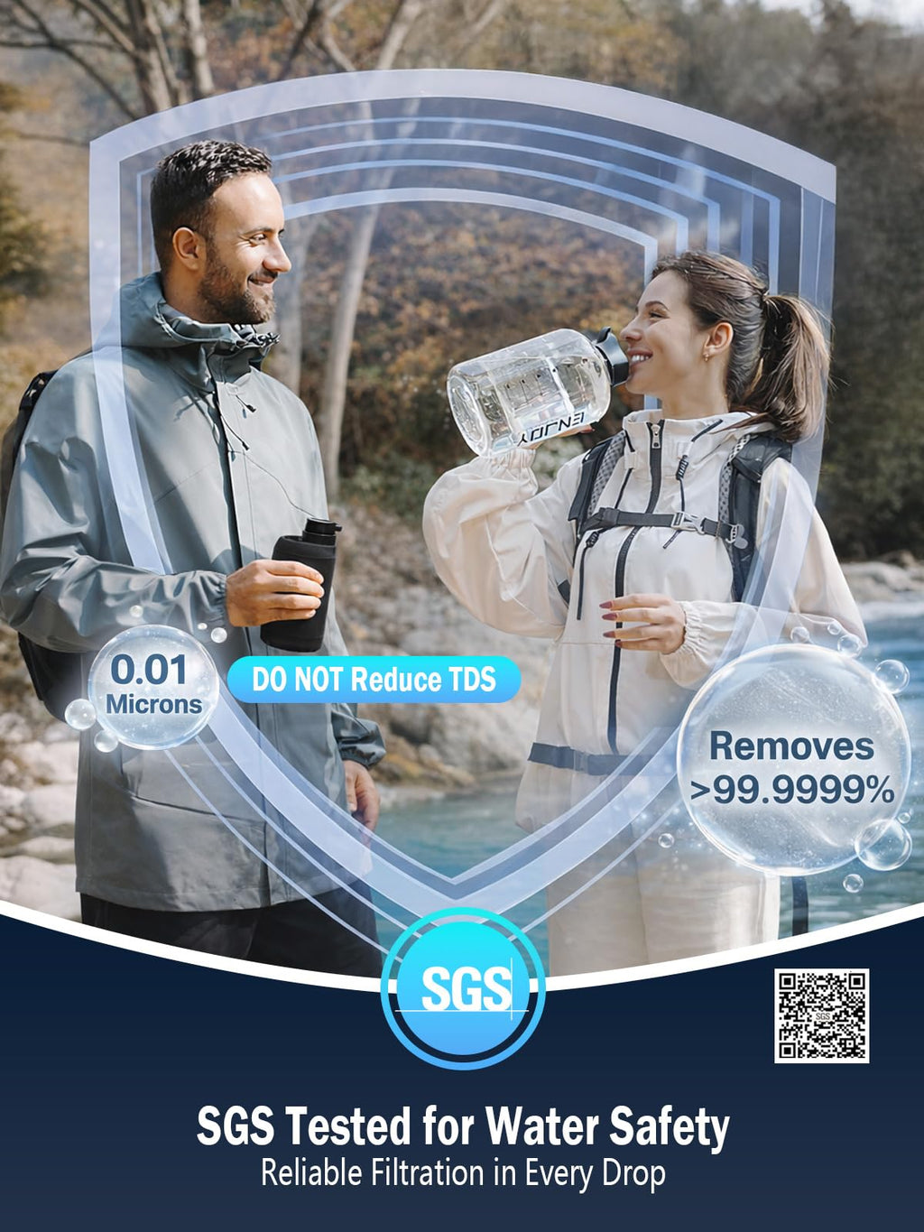Electric Portable Water Filter for Camping, Hiking, Backpacking, Travel & Emergency Preparedness – Water Purifier for Outdoor Survival Gear – 6-Stage Filtration System with LED Light